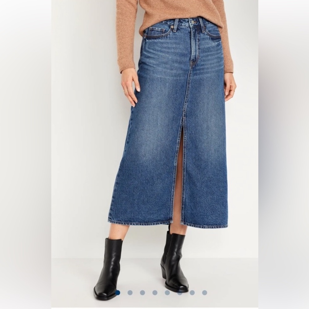 High-Waisted Split-Front Cut-Off Non-Stretch Jean Maxi Skirt for Women